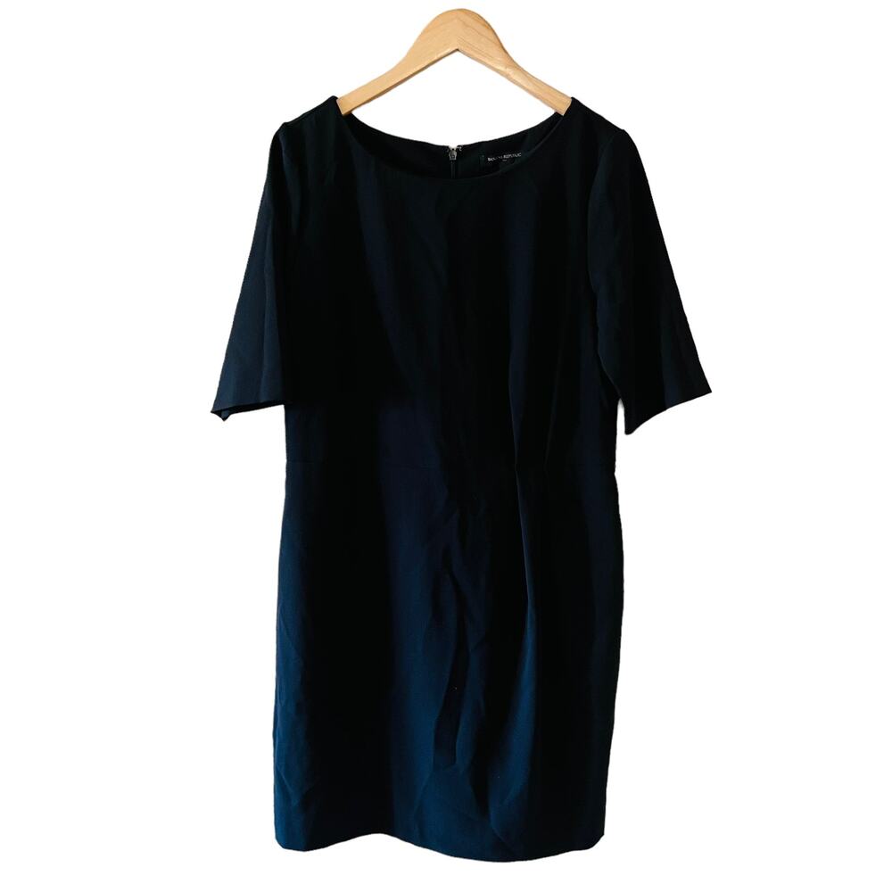 Banana Republic Black Side Pleated Short Sleeves Dress Size 12